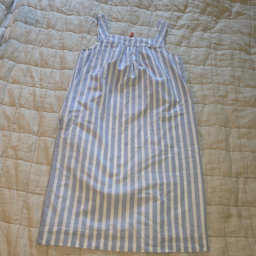 Joules Midi Dress Size2 Blue White Striped Cotton Linen Coastal‎